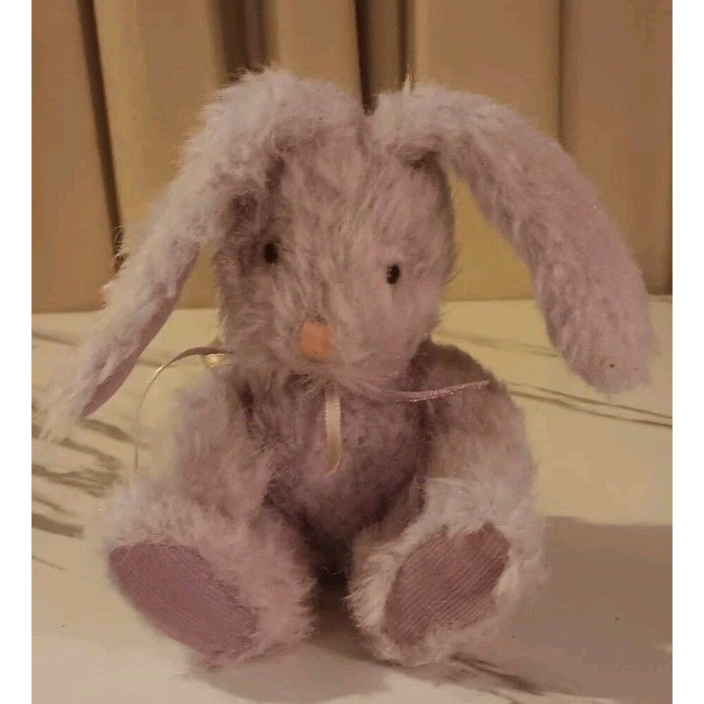 Vintage Easter Bunny Sitting Plush Lavender Purple Curduroy Feet Mini 5.5 Inches
